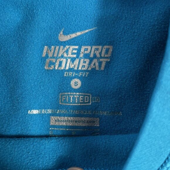 Nike Pro Combat Top Women’s Small Blue Dri-Fit Therma Fitted Thumb Holes Swoosh - Picture 4 of 13